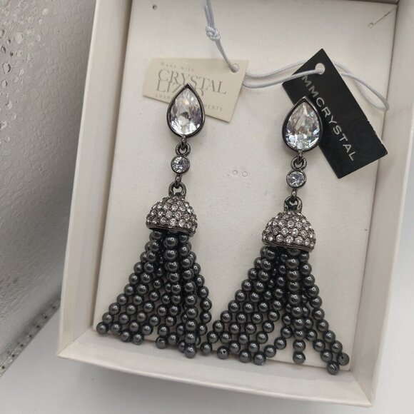 Fabulous Swarovski Crystal MMCrystal pierced tassel Earrings New 3.25" long - Picture 1 of 11